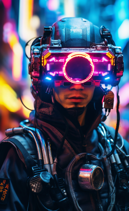 a guy wearing futuristic glasses